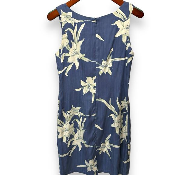 Paradise Originals 100% Silk Hawaiian Sheath Dress Size Medium Sleeveless Blue - Picture 2 of 8